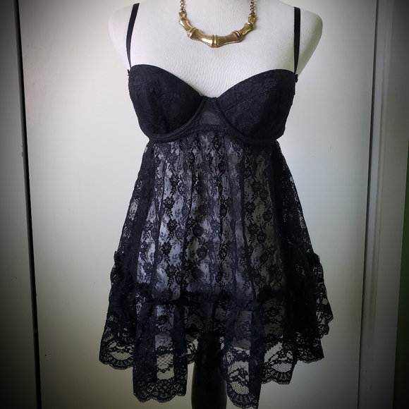 VS Black Sweetheart Babydoll Lace Chemise Lingerie 36C - Picture 1 of 4